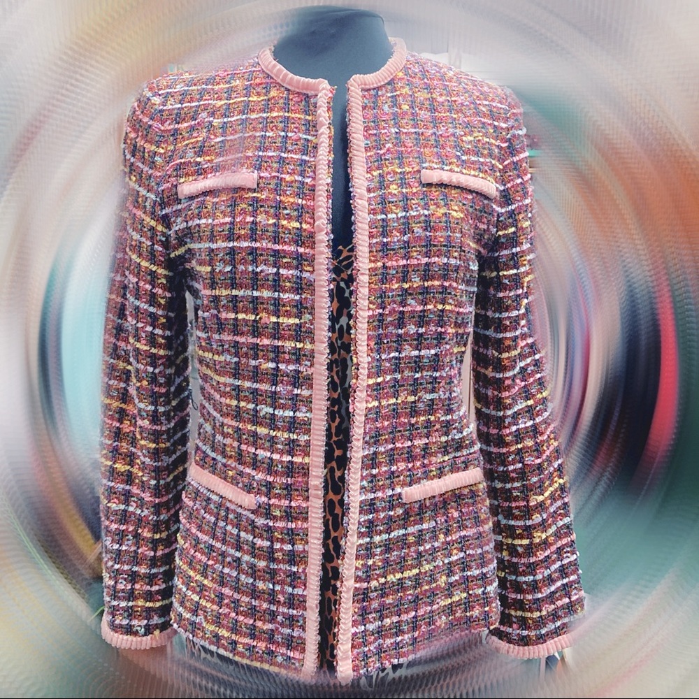 Pink Ruffle & Pastel Tweed Blazer Size 10